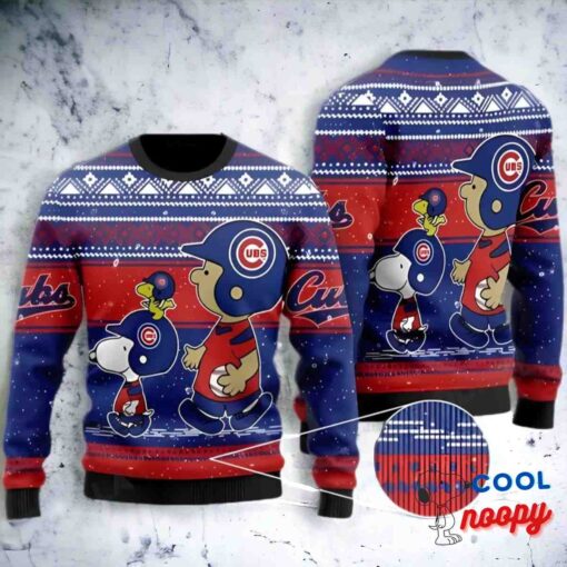 Baseball Mlb Fan Chicago Cubs, Snoopy And Charlie Brown Lover Ugly Christmas Sweater 1