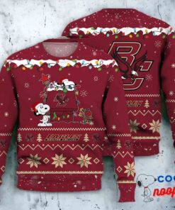Boston College Eagles Snoopy Christmas Light Woodstock Snoopy Ugly Christmas Sweater 1