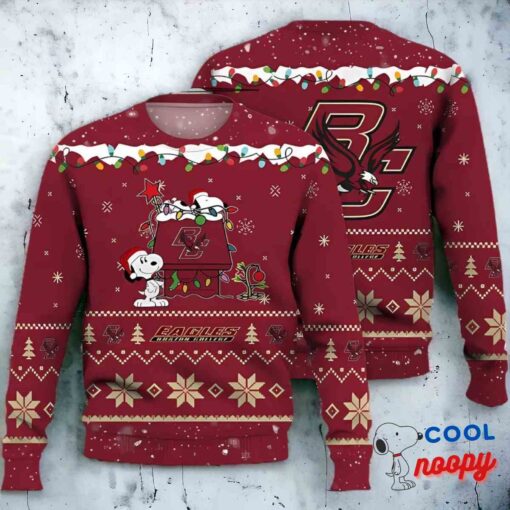 Boston College Eagles Snoopy Christmas Light Woodstock Snoopy Ugly Christmas Sweater 1