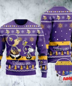 Charlie Brown Minnesota Vikings Snoopy Ugly Christmas Sweater Snowflake 1