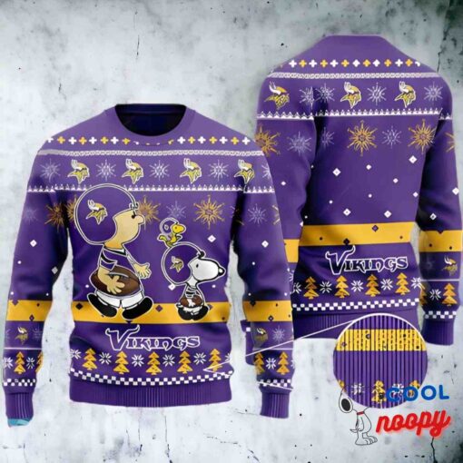 Charlie Brown Minnesota Vikings Snoopy Ugly Christmas Sweater Snowflake 1
