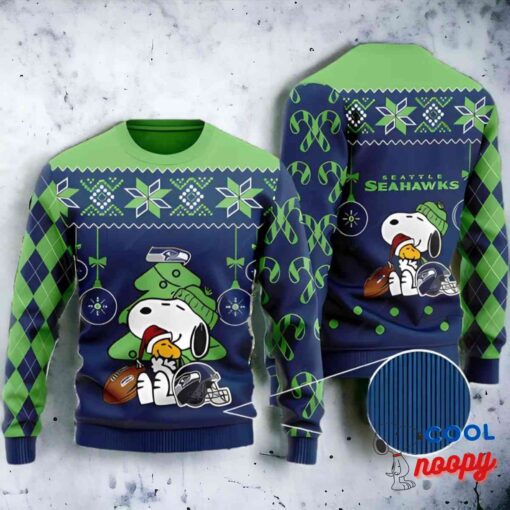 Charlie Brown Snoopy Ugly Seattle Seahawks Christmas Sweater 1