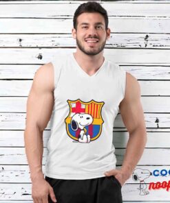 Cheerful Snoopy Barcelona Logo T Shirt 3