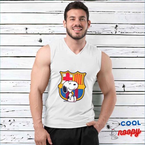 Cheerful Snoopy Barcelona Logo T Shirt 3