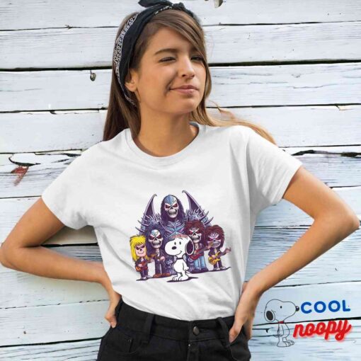 Cheerful Snoopy Iron Maiden Band T Shirt 4