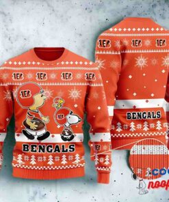 Cincinnati Bengals Funny Charlie Brown Peanuts Snoopy Walking Player Ugly Christmas Sweater 1