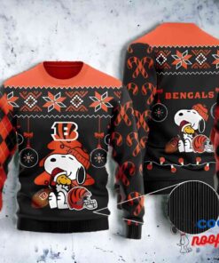 Cincinnati Bengals Funny Peanuts Snoopy Woodstock Bengals Party Ugly Christmas Sweater 1