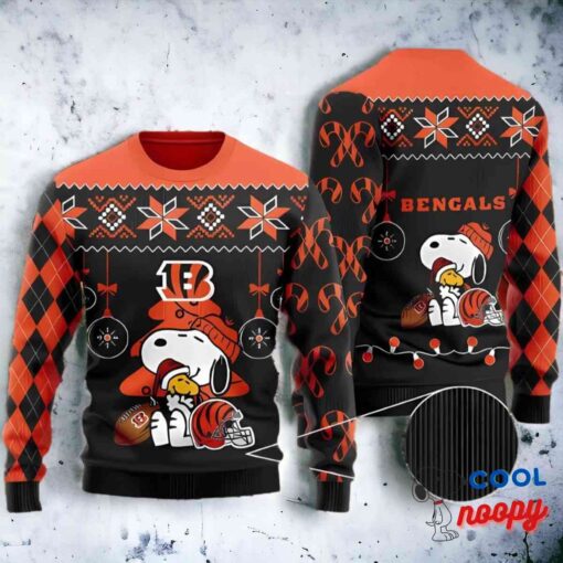 Cincinnati Bengals Funny Peanuts Snoopy Woodstock Bengals Party Ugly Christmas Sweater 1