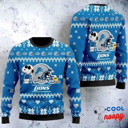 Detroit Lion Cute The Snoopy Show Football Helmet Christmas Ugly Christmas Sweater 1