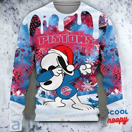 Detroit Pistons Snoopy Dabbing The Peanuts Sports Ugly Christmas Sweater 1