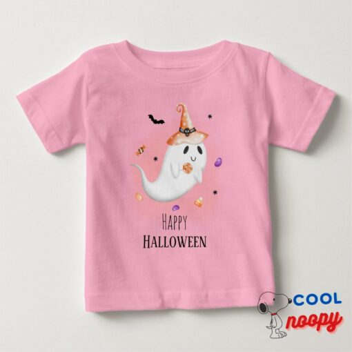 Elegant Minimalist Snoopy Happy Halloween Pink Baby T Shirt 8