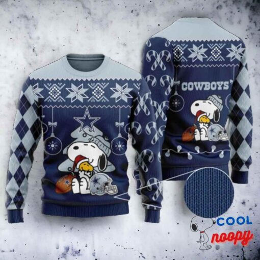 Funny Snoopy And Woodstock Dallas Cowboys Christmas Ugly Sweater 1