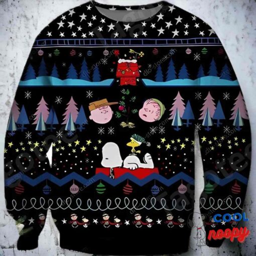 Lazy Snoopy Pine Tree Ugly Christmas Sweater 1