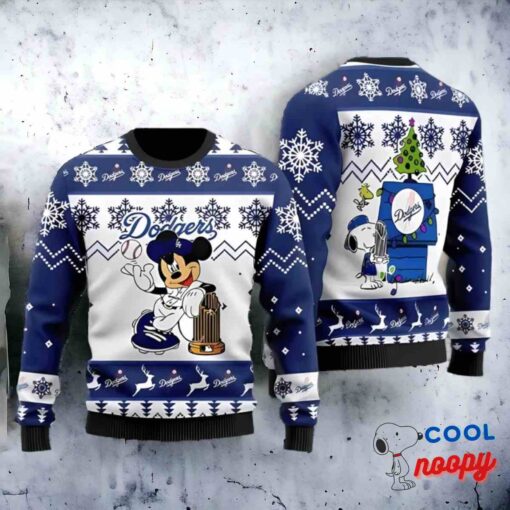 Los Angeles Dodgers Mlb Mickey And Snoopy Christmas 2023 Ugly Sweater