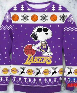 Los Angeles Lakers Snoopy Nba Ugly Christmas Wool Knitted Sweater 1