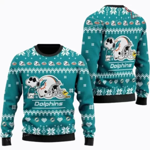 Miami Dolphins Cute The Snoopy Show Football Helmet Ugly Sweater Christmas 1