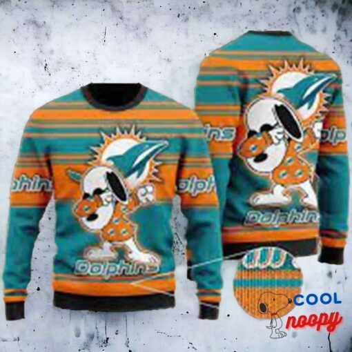 Miami Dolphins Snoopy Dabbing Christmas Gift All Over Print Ugly Christmas Sweater 1