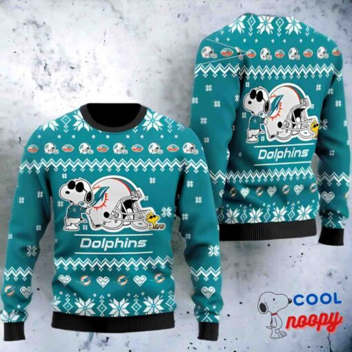 Miami Dolphins Snoopy Football Helmet Christmas Ugly Sweater 1