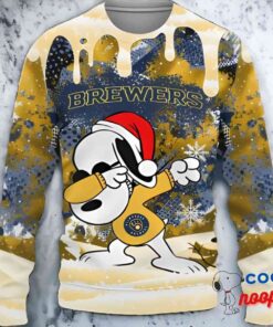 Milwaukee Brewers Snoopy Dabbing The Peanuts Sports Ugly Christmas Sweater 1