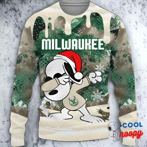 Milwaukee Bucks Snoopy Dabbing The Peanuts Ugly Christmas Sweater 1