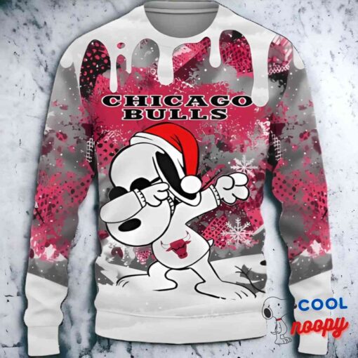 Nba Chicago Bulls White Red Snow Snoopy Dabbing Ugly Christmas Sweater 1
