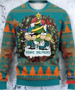 Nfl Fans Miami Dolphins Snoopy Dog Logo Ugly Christmas Sweater 1