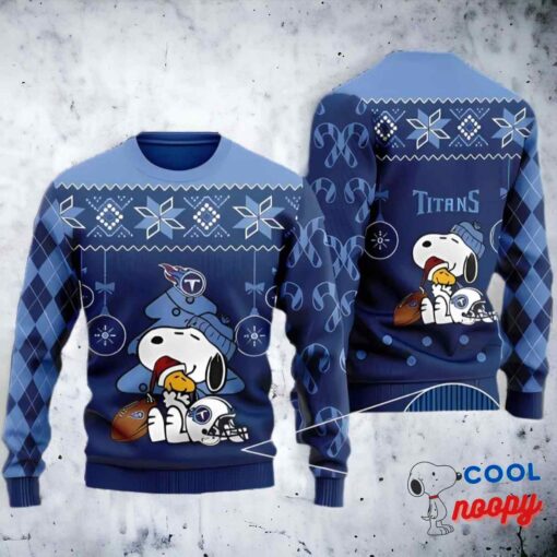 Nfl Tennessee Titans Funny Charlie Brown Peanuts Snoopy And Woodstock Ugly Christmas Sweater 1