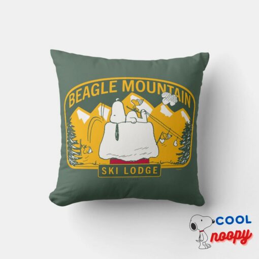 Peanuts Beagle Mountain Ski Lodge Throw Pillow 5