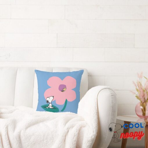 Peanuts Illustrating Nature Pink Flower Throw Pillow 3