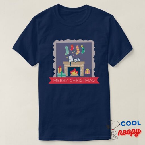 Peanuts Merry Christmas Snoopy Fireplace Napping T Shirt 2