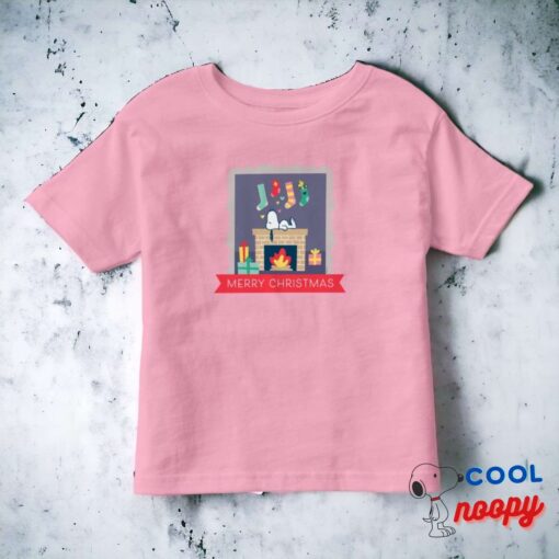 Peanuts Merry Christmas Snoopy Fireplace Napping Toddler T Shirt 15