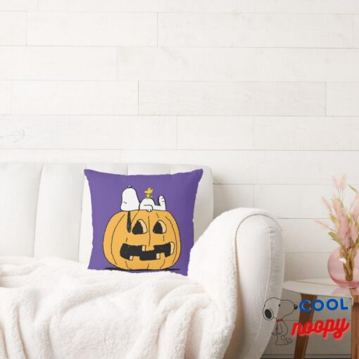 Peanuts Snoopy And Woodstock Jack O Lantern Throw Pillow 2