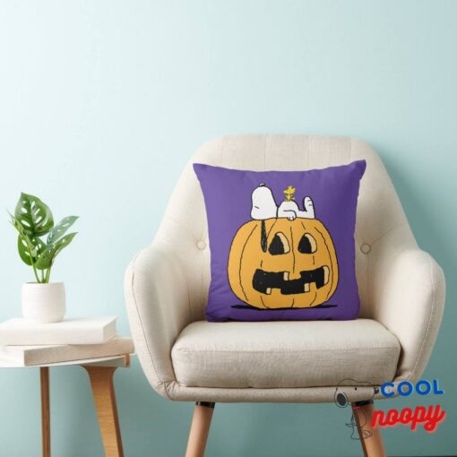 Peanuts Snoopy And Woodstock Jack O Lantern Throw Pillow 3