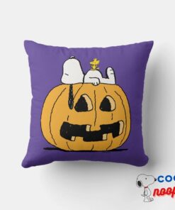Peanuts Snoopy And Woodstock Jack O Lantern Throw Pillow 4