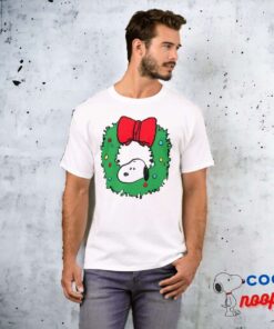Peanuts Snoopy Christmas Wreath Bow T Shirt 4