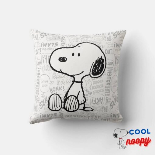 Peanuts Snoopy On Black White Comics Throw Pillow 4
