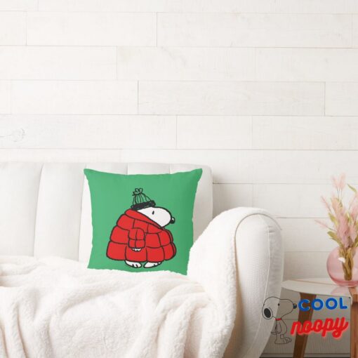 Peanuts Snoopy Red Puffer Jacket Throw Pillow 3
