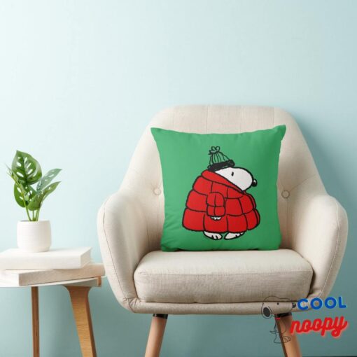 Peanuts Snoopy Red Puffer Jacket Throw Pillow 4