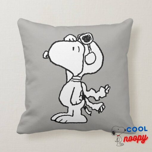 Peanuts Snoopy The Flying Ace Bw Throw Pillow 6
