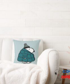 Peanuts Snoopy Winter Puffer Jacket Throw Pillow 2