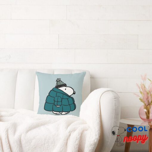 Peanuts Snoopy Winter Puffer Jacket Throw Pillow 2