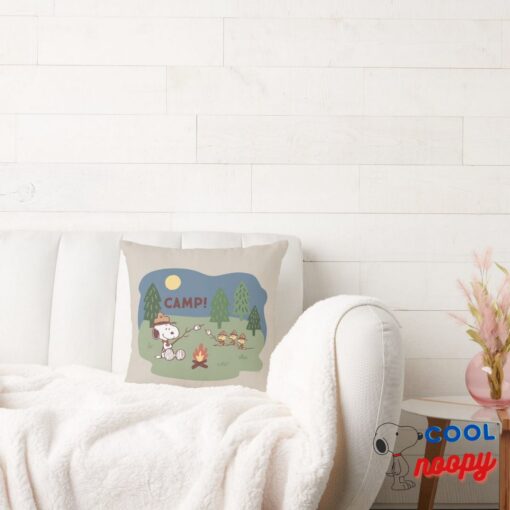 Peanuts Snoopy Woodstock At The Campfire Throw Pillow 3