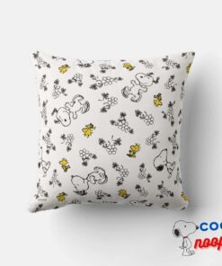 Peanuts Snoopy Woodstock B W Flower Pattern Throw Pillow 4
