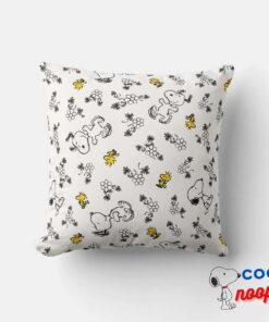Peanuts Snoopy Woodstock B W Flower Pattern Throw Pillow 5