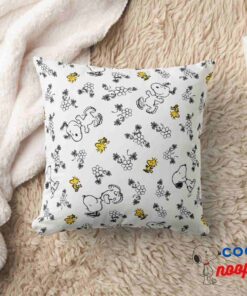 Peanuts Snoopy Woodstock B W Flower Pattern Throw Pillow 8
