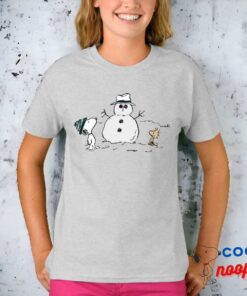 Peanuts Snoopy Woodstock Build A Snowman T Shirt 4