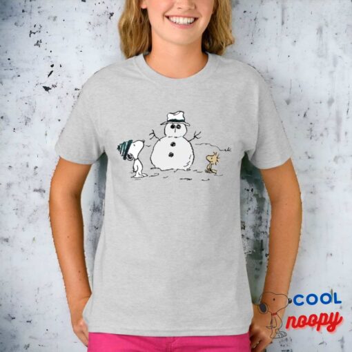 Peanuts Snoopy Woodstock Build A Snowman T Shirt 4