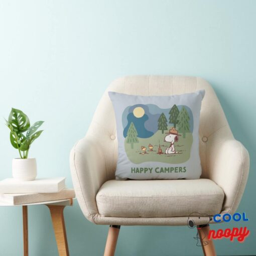 Peanuts Snoopy Woodstock Camp Site Throw Pillow 2
