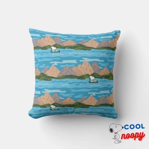 Peanuts Snoopy Woodstock Canoe Ride Pattern Throw Pillow 5