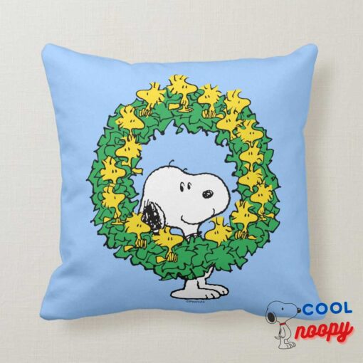 Peanuts Snoopy Woodstock Christmas Wreath Throw Pillow 8
